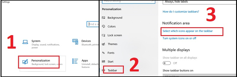 Chọn mục Taskbar